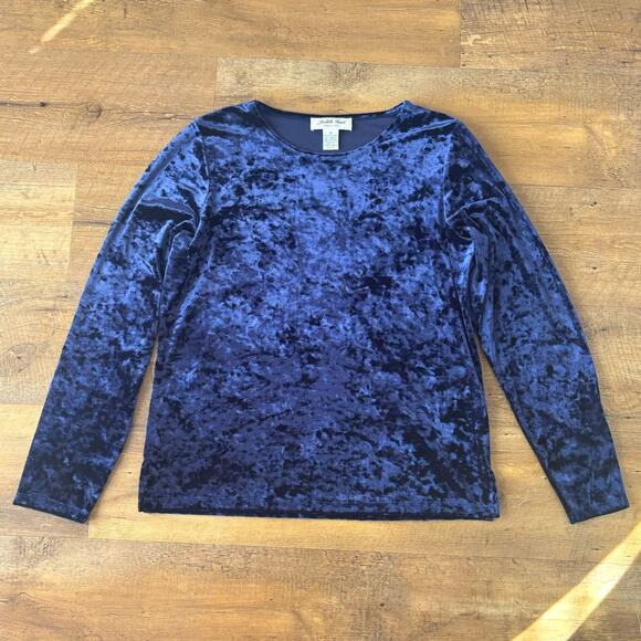 Judith Hart Navy Blue Crushed Velvet Long Sleeve Top - Picture 2 of 4
